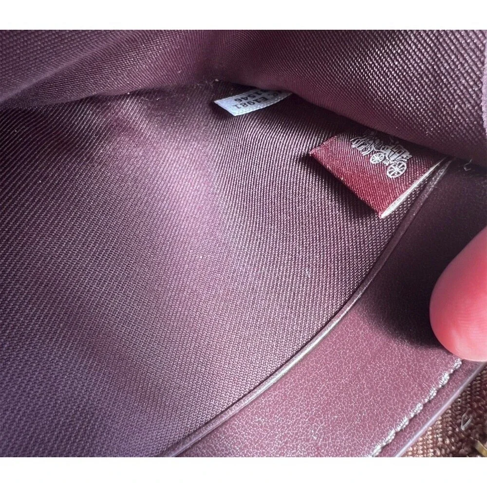 COACH Long Zip-Around Wallet Tan/Pink Signature Canvas & Leather w Gold Hardware